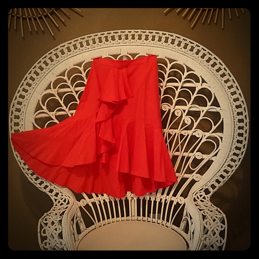 Brand new size 0 red Joie asymmetric ruffle skirt